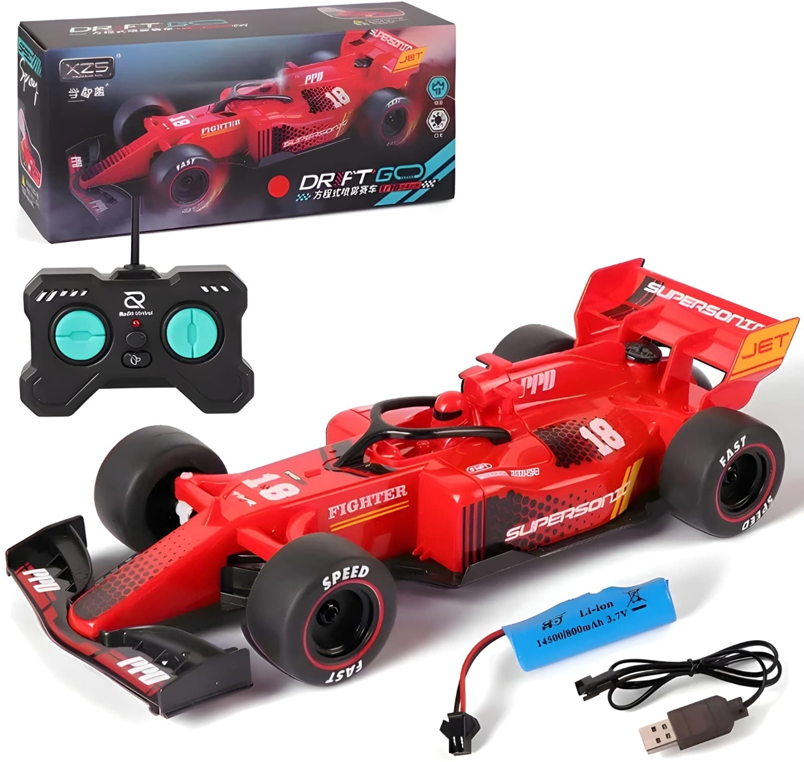 KIDOYZ Remote Control F1 Drift Car with Mist Smoke Spray & LED Lights, 2.4GHz High-Speed RC Racing Toy Car for Kids