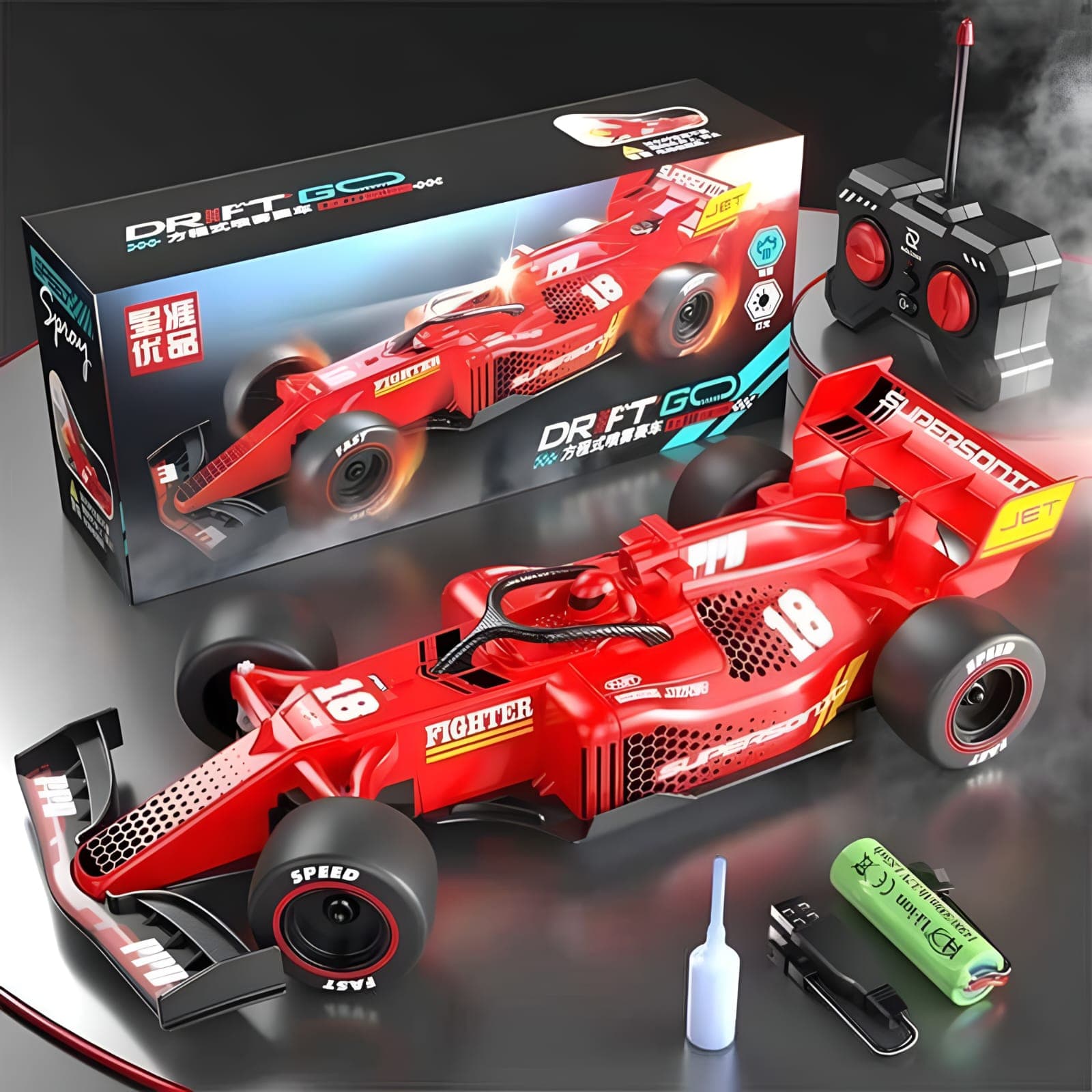 KIDOYZ Remote Control F1 Drift Car with Mist Smoke Spray & LED Lights, 2.4GHz High-Speed RC Racing Toy Car for Kids — view 2