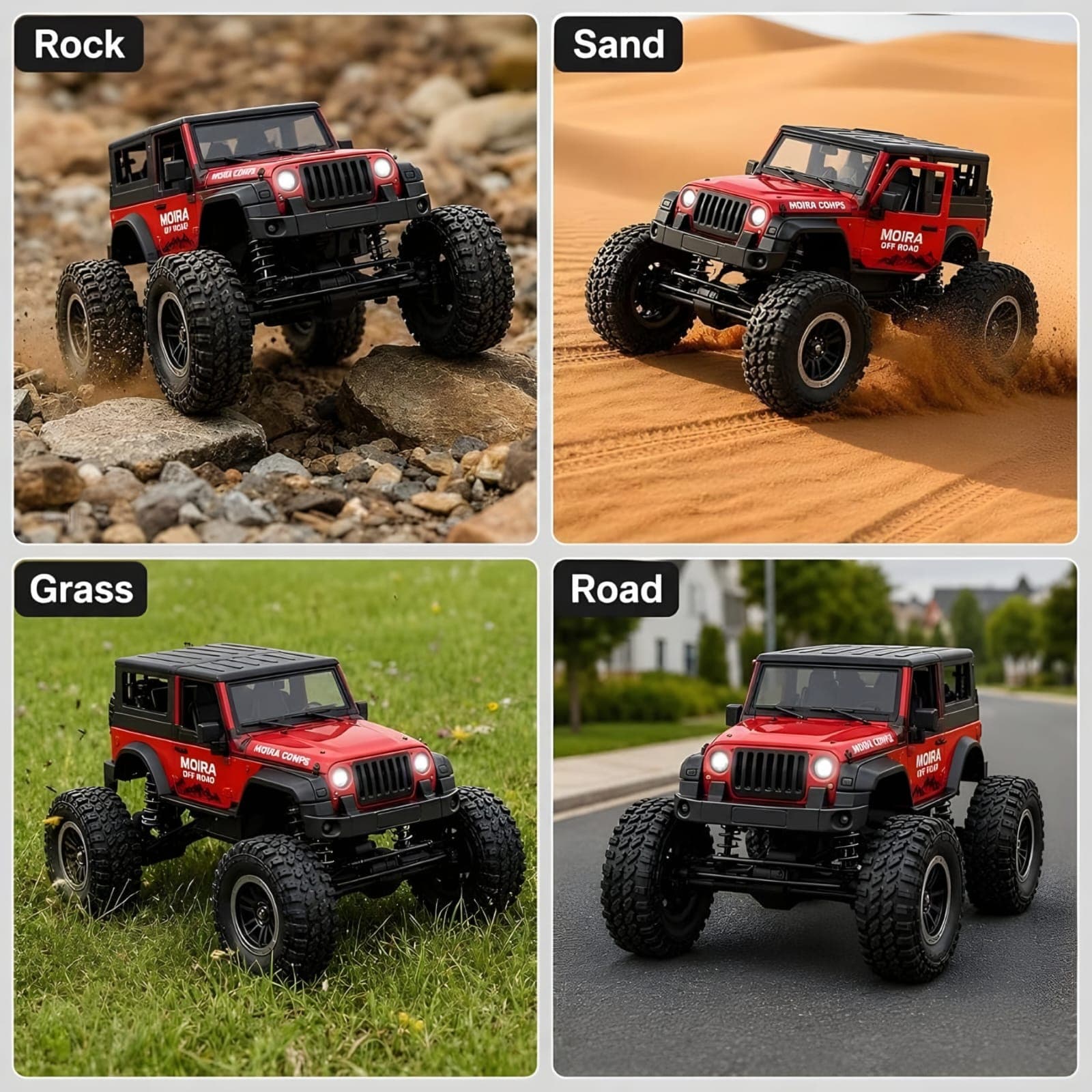KIDOYZ RC Monster Truck 4WD Off Road Remote Control Car for Kids | All-Terrain Capable (Rock, Sand, Grass, Road) | 4-Wheel Drive Toy Vehicle with Rechargeable Battery, Bold Red Finish — view 2