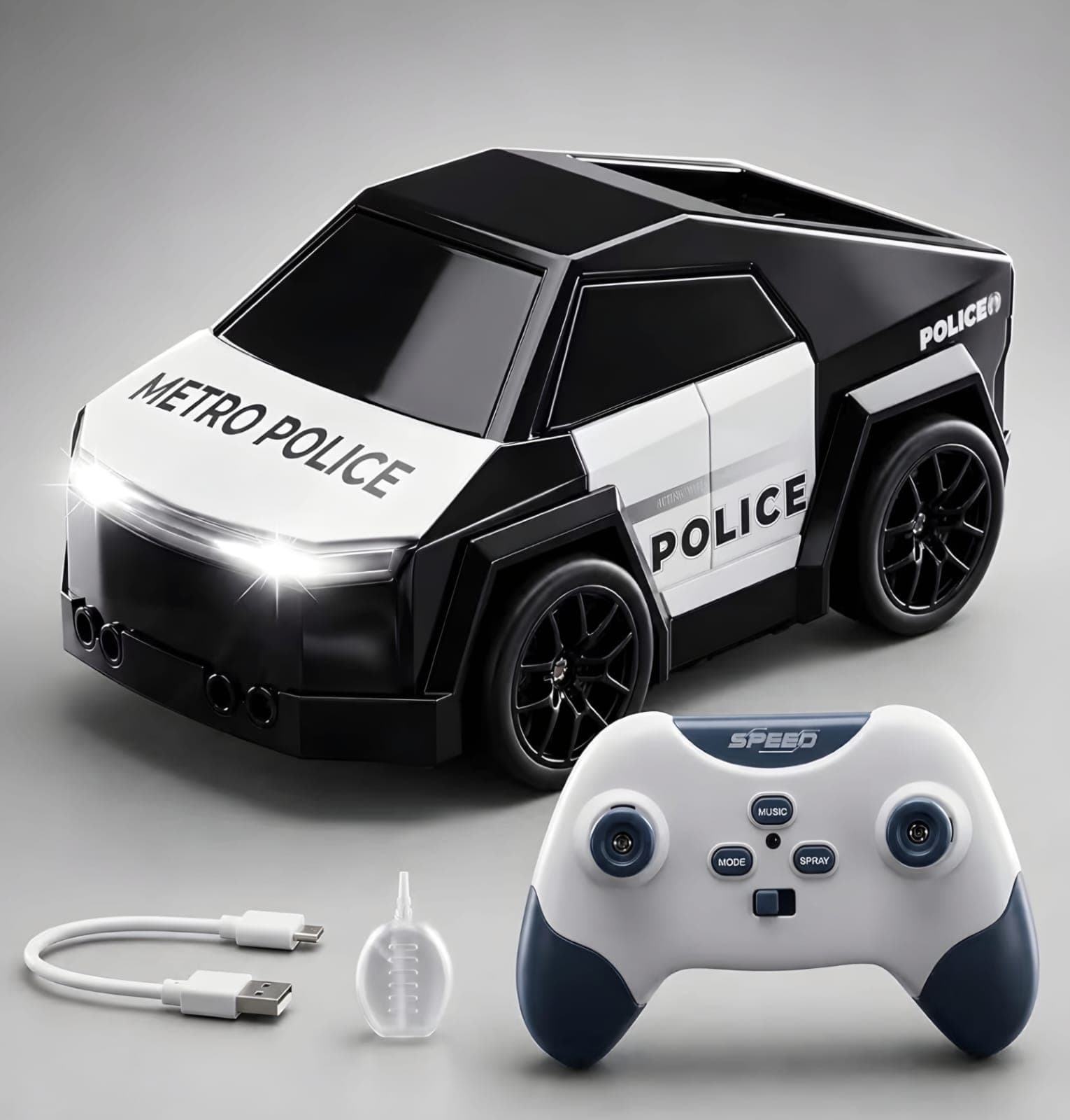 KIDOYZ Cyber Truck Style Smart Police RC Drift Car for Kids | 2.4GHz Remote Control Stunt Vehicle with Gesture Sensor, LED Lights, Smoke Spray Effect, Follow & Escape Modes (Rechargeable)