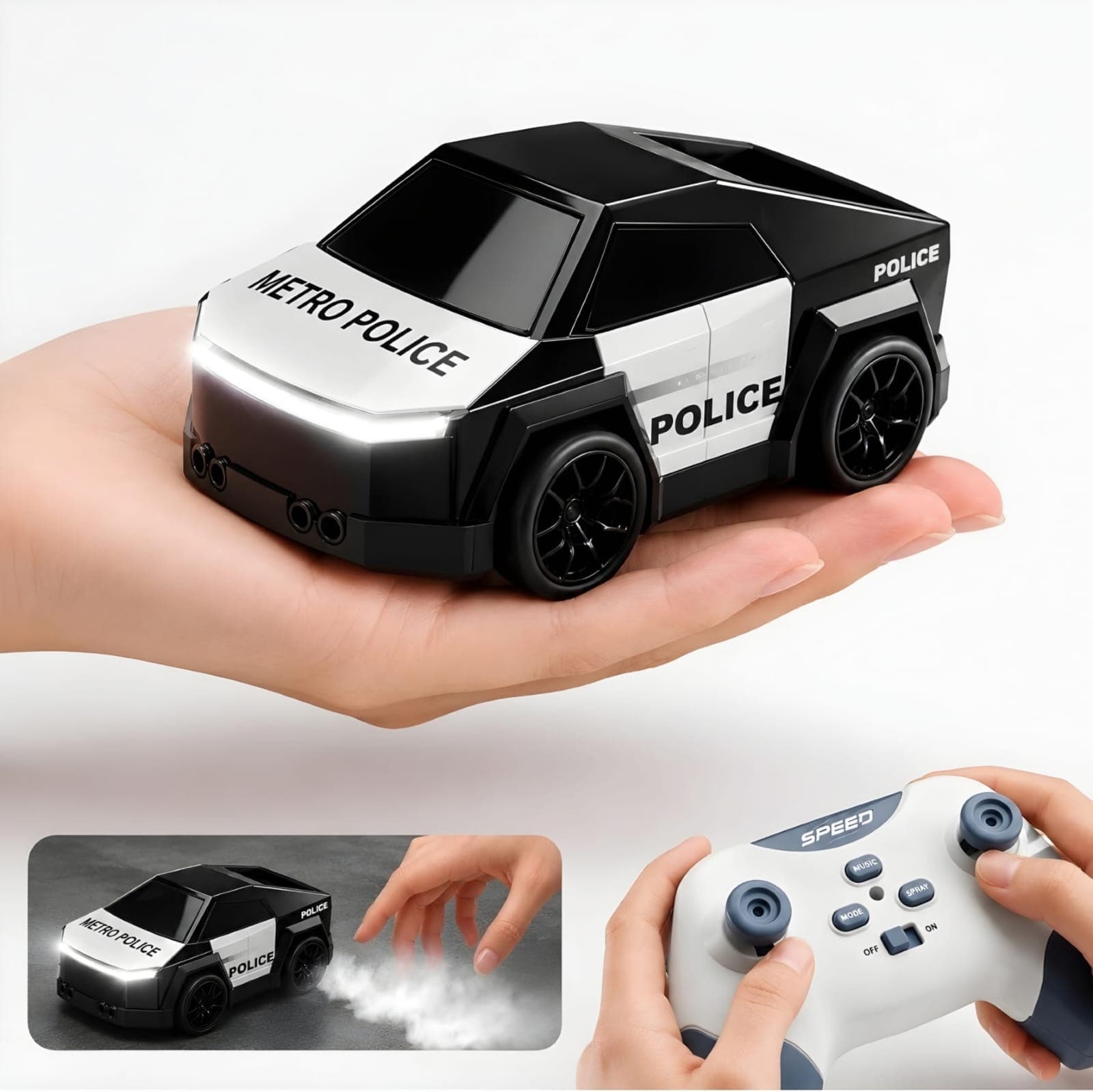KIDOYZ Cyber Truck Style Smart Police RC Drift Car for Kids | 2.4GHz Remote Control Stunt Vehicle with Gesture Sensor, LED Lights, Smoke Spray Effect, Follow & Escape Modes (Rechargeable) — view 3