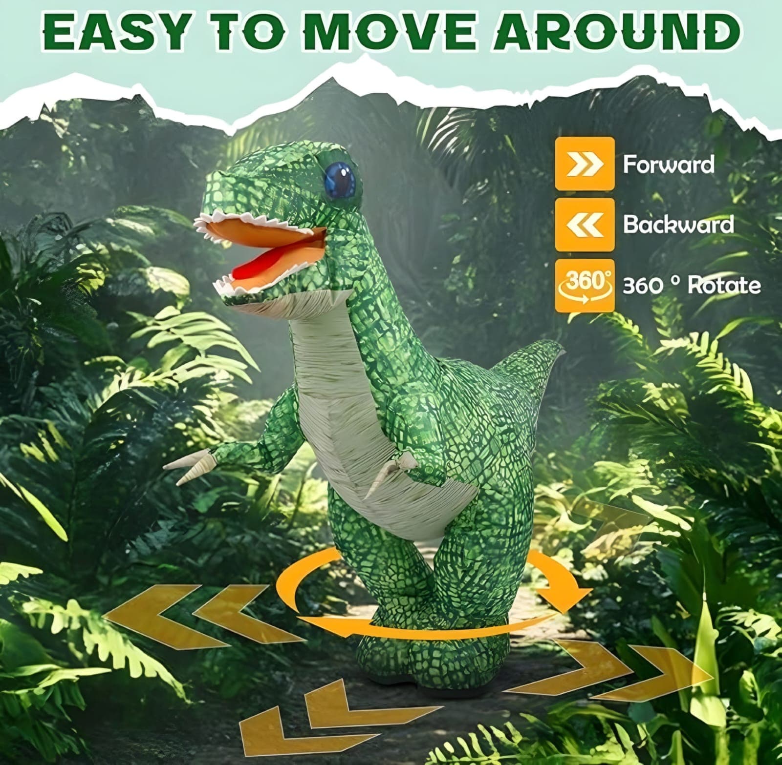 Kidoyz 90 CM Inflatable Remote Control Dinosaur Toy for Kids | Interactive Walking RC Dino with USB Rechargeable Battery | Giant Prehistoric Remote Control Toy for Boys, Girls & Indoor/Outdoor Play — view 5