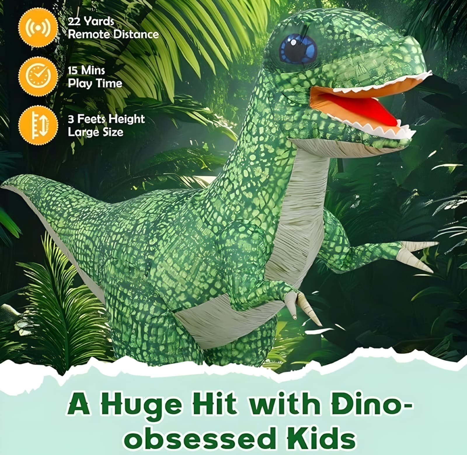 Kidoyz 90 CM Inflatable Remote Control Dinosaur Toy for Kids | Interactive Walking RC Dino with USB Rechargeable Battery | Giant Prehistoric Remote Control Toy for Boys, Girls & Indoor/Outdoor Play — view 6
