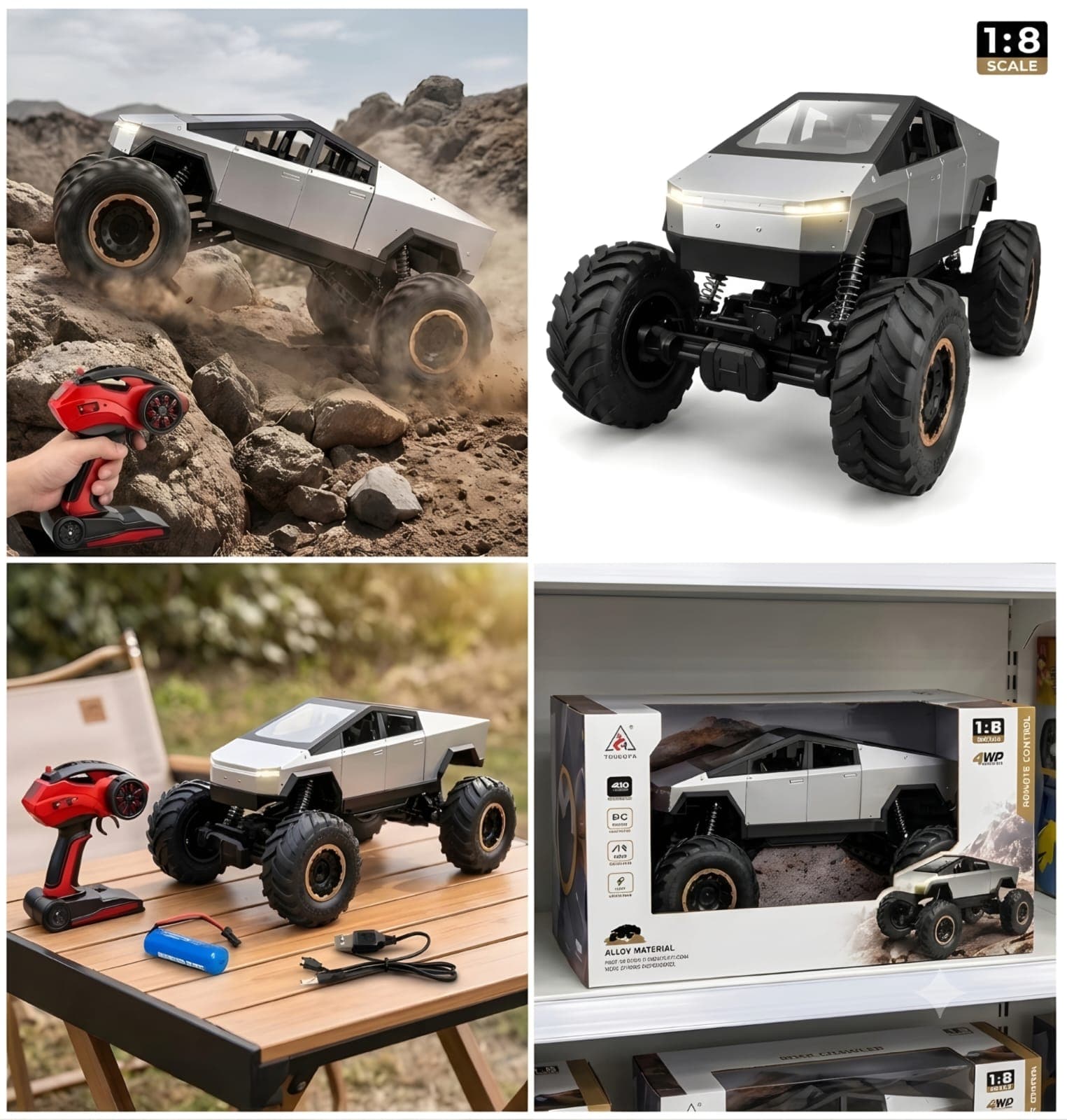 KIDOYZ Cyber Beast 1:8 Scale 4WD RC Rock Crawler – Alloy Body Off-Road Remote Control Monster Truck with Bright Headlights & All-Terrain Suspension — view 4