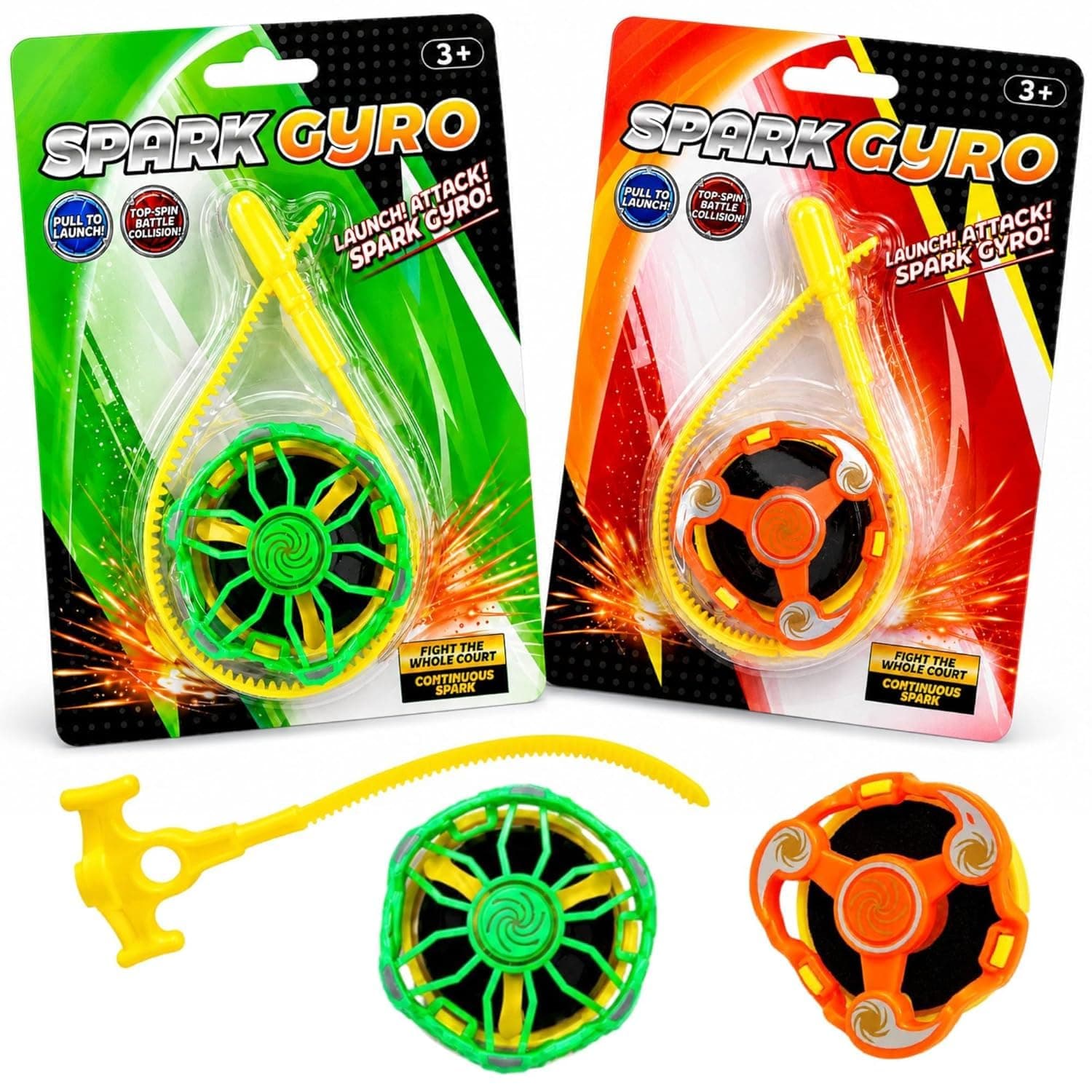 Kidoyz Spark Gyro Battle Spinning Top Toy Set for Kids with Launcher, High Speed Spin Attack Arena Game, Fun Fighting Gyroscope Toys for Boys & Girls Age 3+ Pack of 2