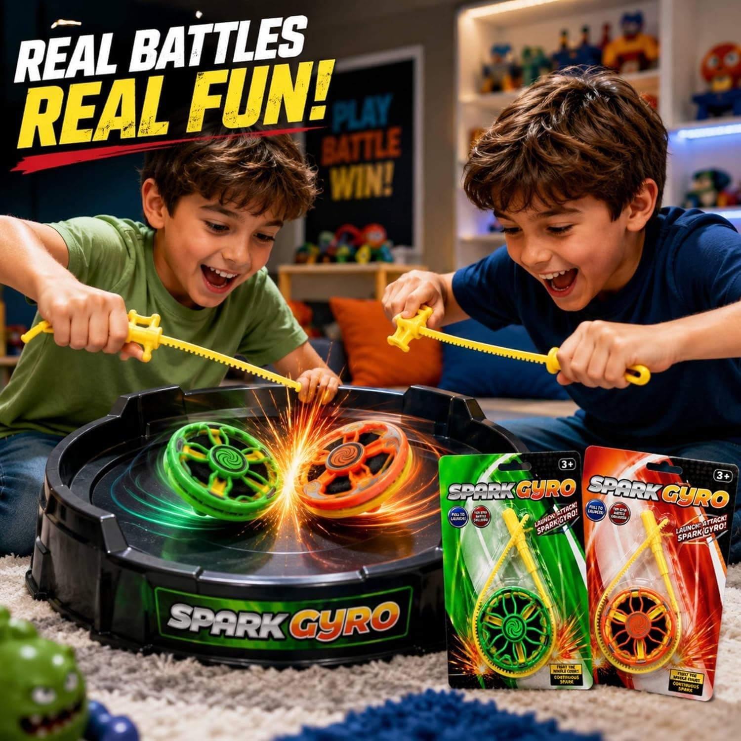 Kidoyz Spark Gyro Battle Spinning Top Toy Set for Kids with Launcher, High Speed Spin Attack Arena Game, Fun Fighting Gyroscope Toys for Boys & Girls Age 3+ Pack of 2 — view 3