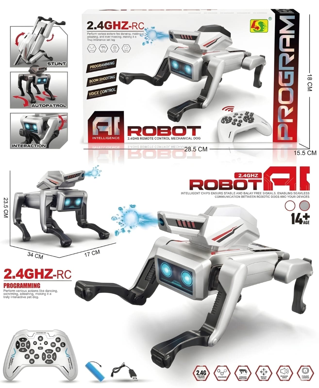KIDOYZ Interactive AI Smart Robot Dog – Programmable STEM Toy Puppy with Gesture Control, Obstacle Avoidance, Dance Routines & Water Bullet Shooting — view 5