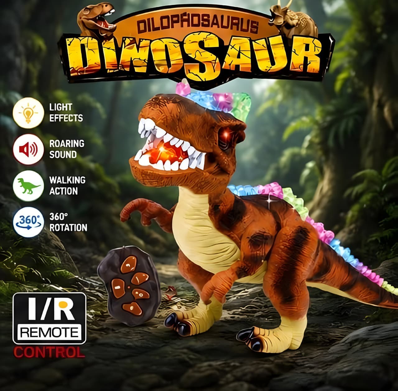KIDOYZ Remote Control Dinosaur Toy for Kids – Interactive Walking T-Rex Robot with Realistic Roaring Sound, LED Lights, Water Spray Mist & Rechargeable Battery | RC Dino Gift for Boys & Girls Age 3+