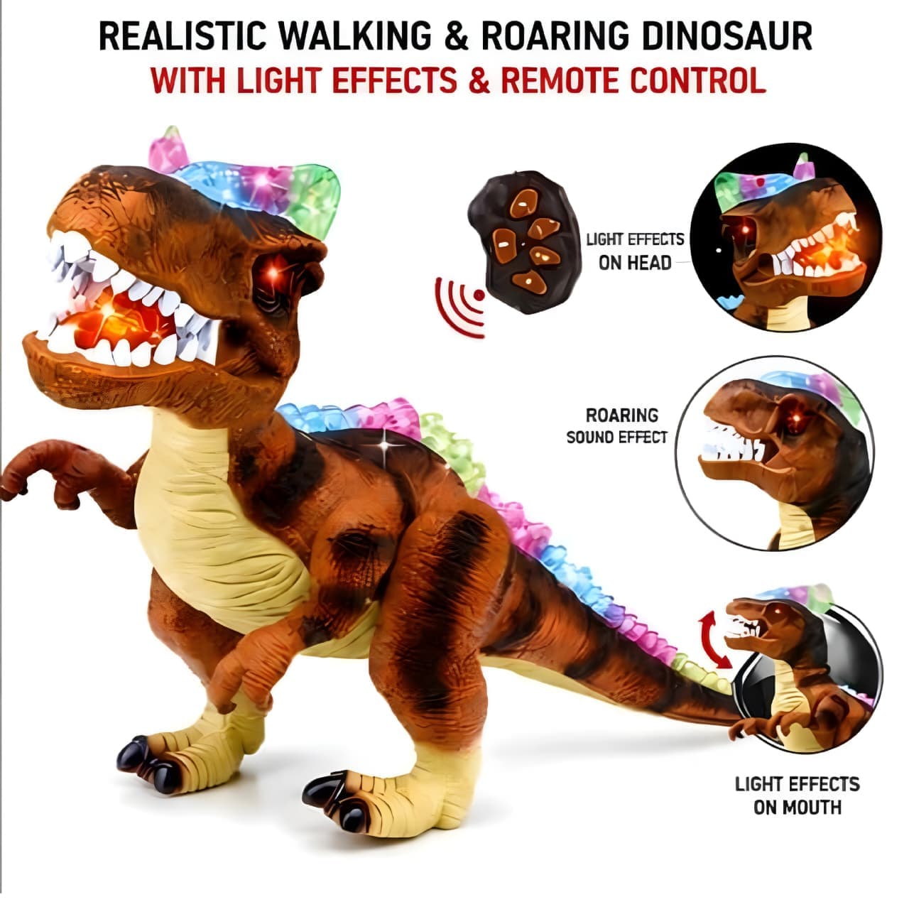 KIDOYZ Remote Control Dinosaur Toy for Kids – Interactive Walking T-Rex Robot with Realistic Roaring Sound, LED Lights, Water Spray Mist & Rechargeable Battery | RC Dino Gift for Boys & Girls Age 3+ — view 3