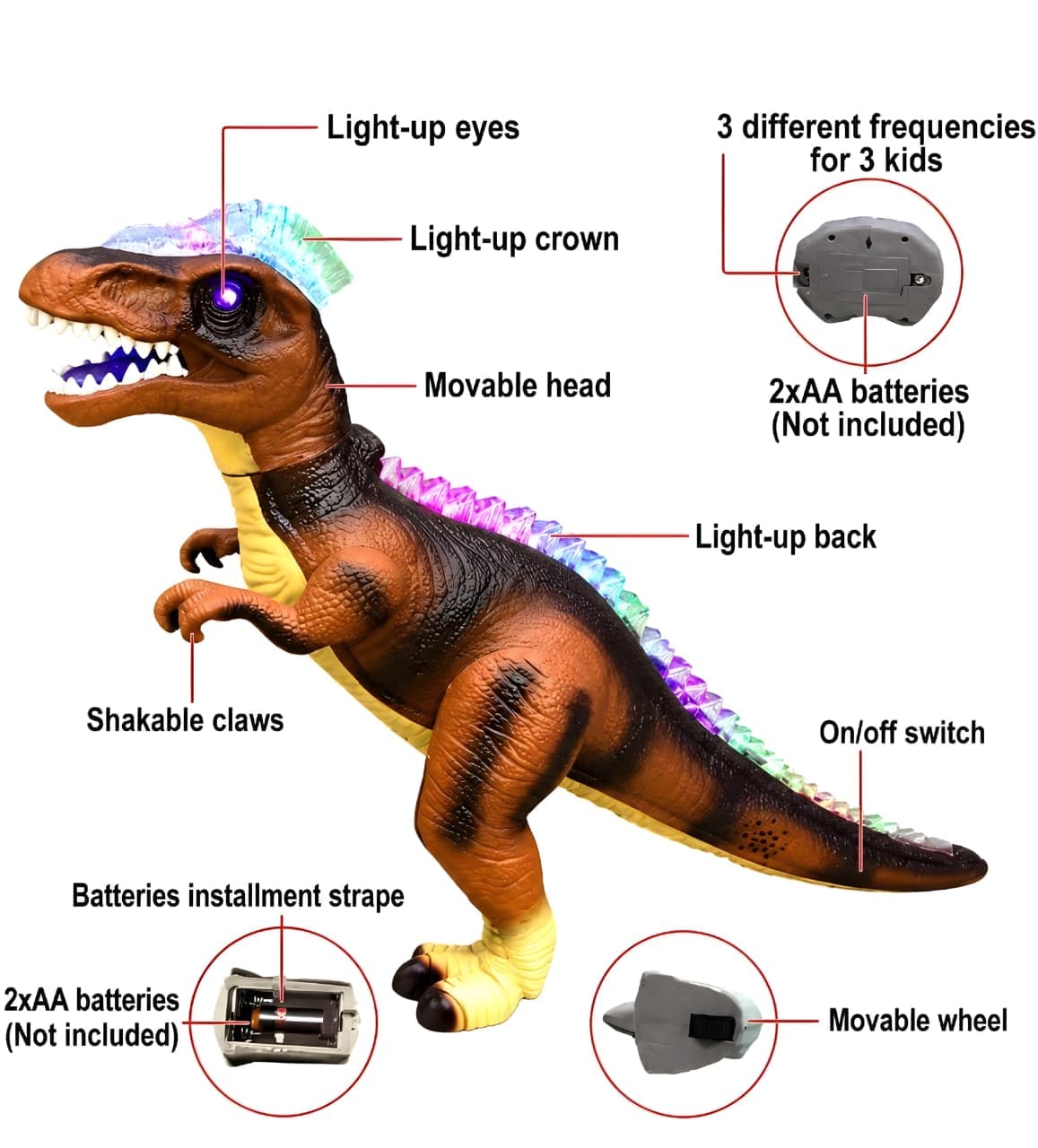 KIDOYZ Remote Control Dinosaur Toy for Kids – Interactive Walking T-Rex Robot with Realistic Roaring Sound, LED Lights, Water Spray Mist & Rechargeable Battery | RC Dino Gift for Boys & Girls Age 3+ — view 5