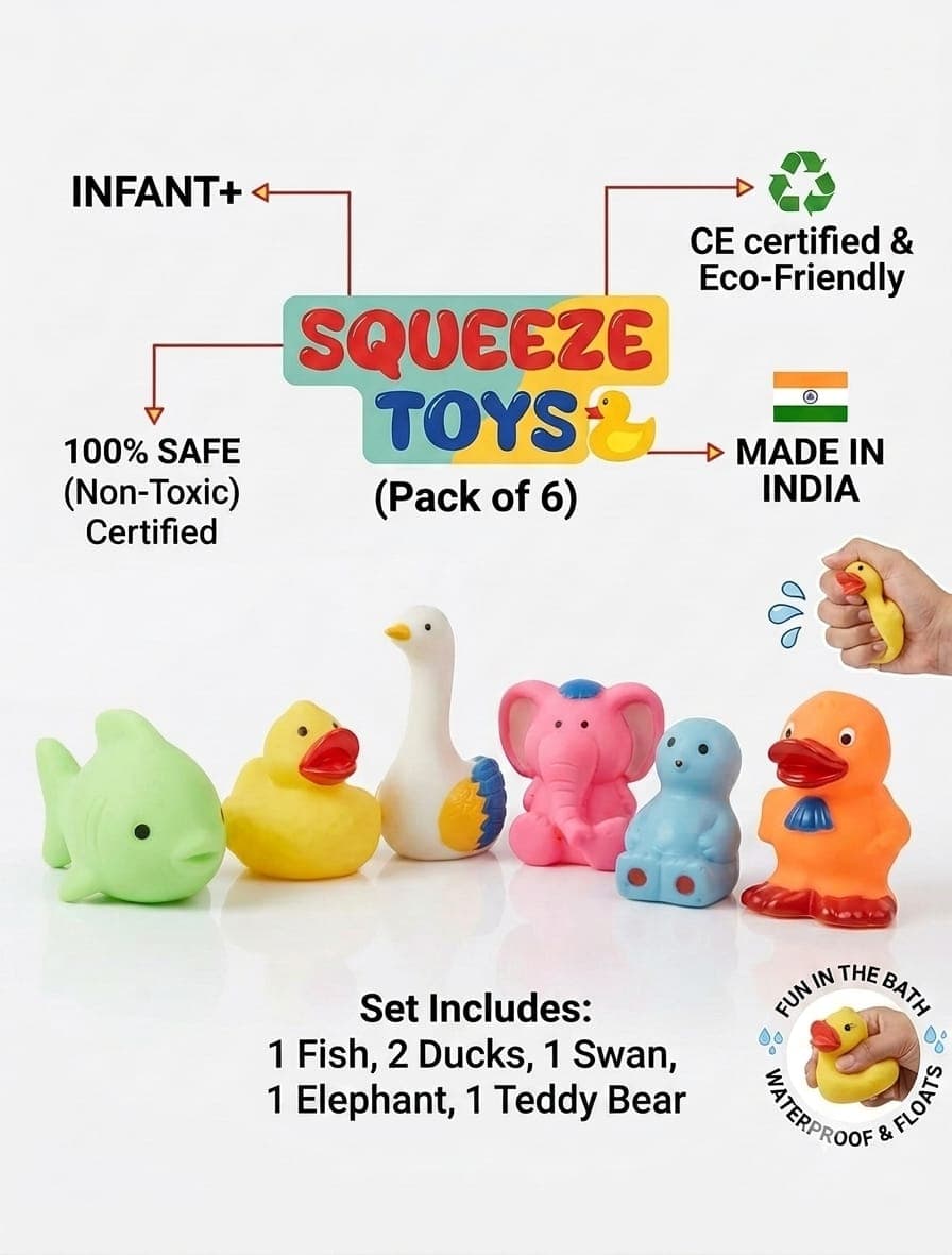 KIDOYZ Squeaky Animal Bath Toys Set of 6 – Soft Squeezable Animal Figurines for Toddlers & Infants | Floating Water & Playtime Sensory Toys for Kids (18-Set Box Pack) — view 4
