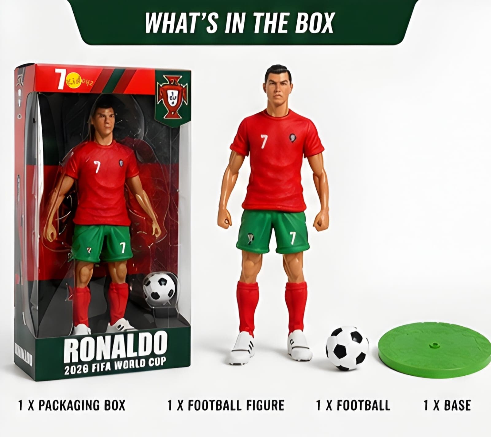 KIDOYZ 22cm Football Star Action Figure Set with Ball & Display Base | Premium PVC Soccer Collectible Figurine Toy for Kids, Room & Desk Decor | Ideal Gift for Fans (Ronaldo Edition) — view 5