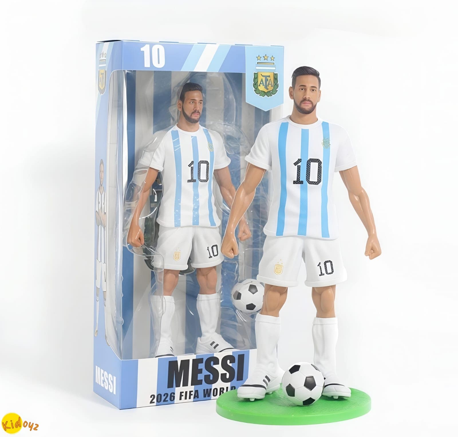 KIDOYZ Lionel Messi Action Figure Set – 22cm PVC Football Star Player Figurine with Ball & Display Base | Sports Collectible Model Toy & Room Decor