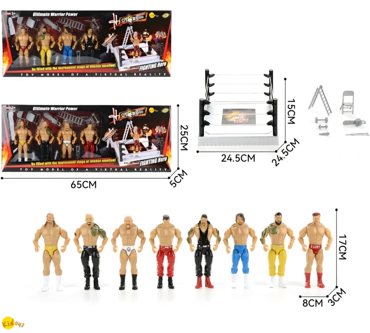KIDOYZ WWE Wrestlemania Heroes Action Figures Set of 4 – Ultimate Wrestling Ring Arena Playset with Action Figures & Fighting Weapons (Multicolour) — view 2