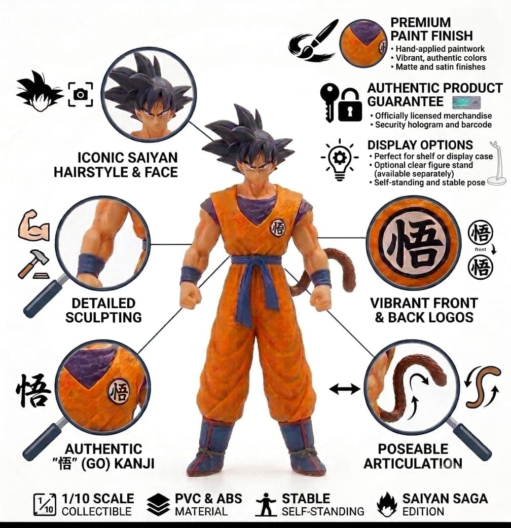 KIDOYZ Premium Dragon Ball Z Son Goku Action Figure (1: 8 Scale, 7 Inch) – Anime Collectible Statue for Desk, Gaming Setup & Car Dashboard Decor — view 4