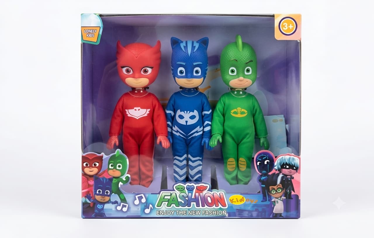 KIDOYZ PJ Mask Superhero Action Figure Toy Set for Kids – 3 Hero Character Dolls with Masks for Boys & Girls (Ages 3+)