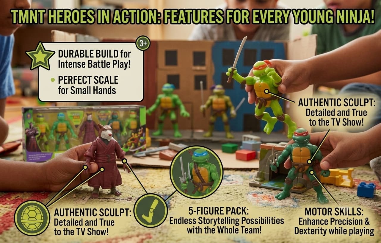 KIDOYZ Ninja Turtles Action Figure Playset (Pack of 6) – 5-Inch Posable Superhero Figures with Weapons & Movable Joints for Kids — view 5