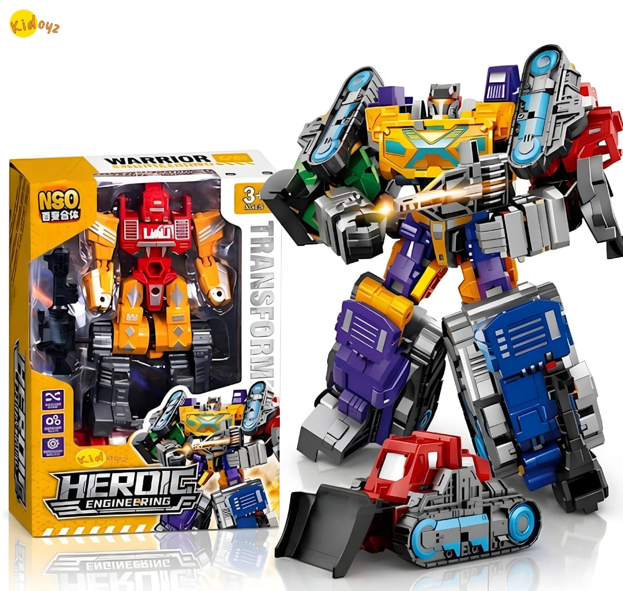KIDOYZ 5-in-1 Construction Vehicle Robot Toy Set – Transforming STEM Engineering Truck & Vehicle Action Figure Playset with Accessories for Boys & Girls (Ages 3+)
