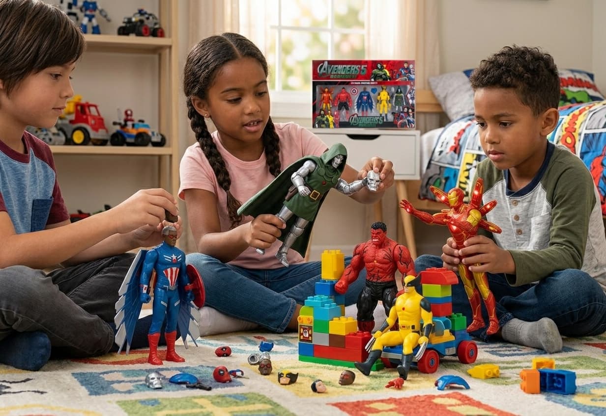 KIDOYZ Superhero Action Figure Set with LED Lights – 5-Piece Multiverse Hero & Villain Convertible Toy Playset for Kids (Ages 3+) — view 3