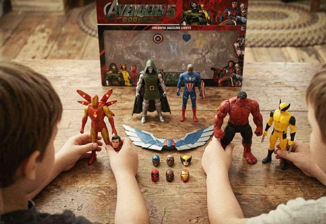 KIDOYZ Superhero Action Figure Set with LED Lights – 5-Piece Multiverse Hero & Villain Convertible Toy Playset for Kids (Ages 3+) — view 4