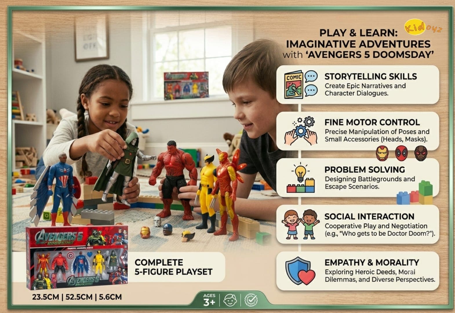 KIDOYZ Superhero Action Figure Set with LED Lights – 5-Piece Multiverse Hero & Villain Convertible Toy Playset for Kids (Ages 3+) — view 5