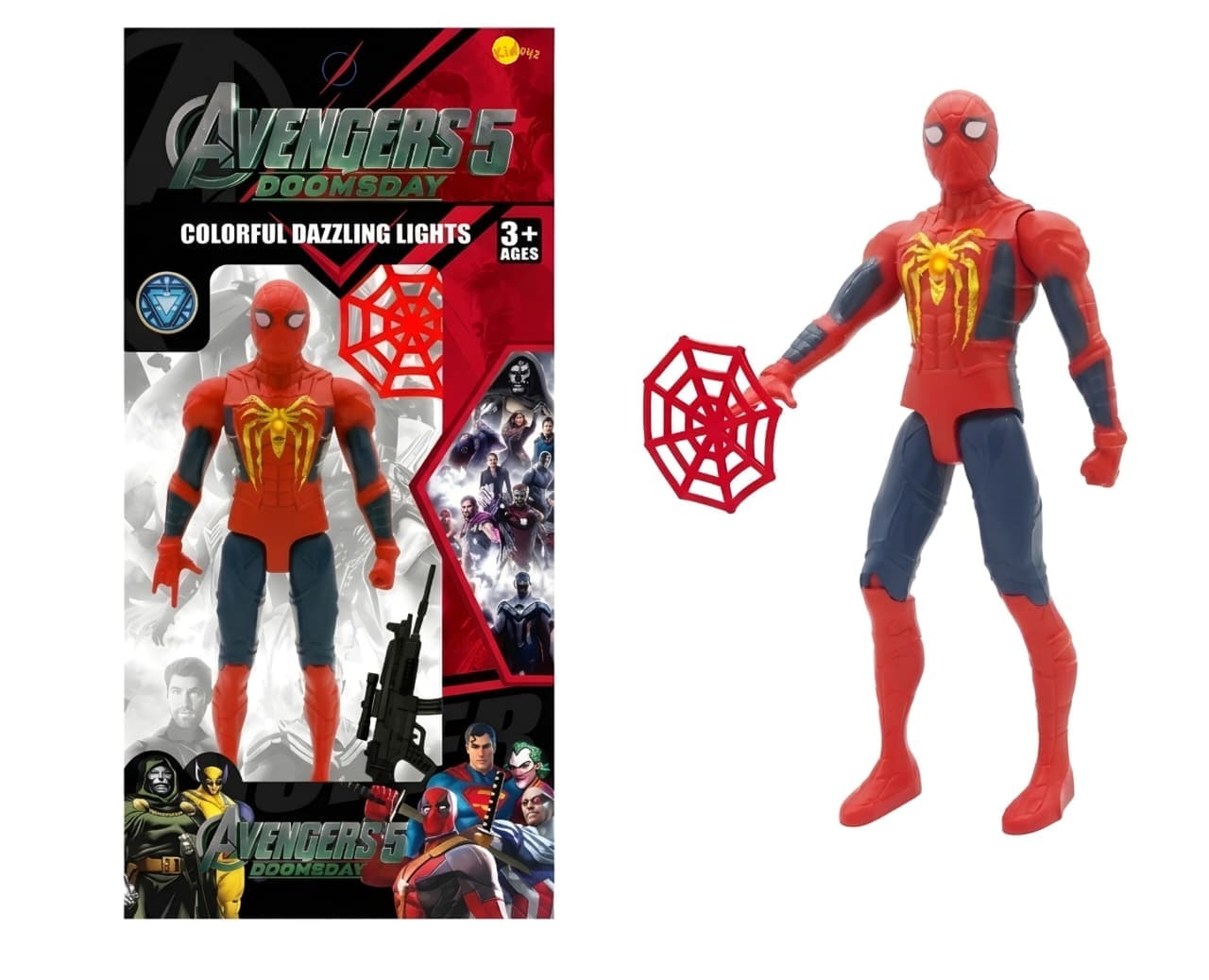 KIDOYZ Avengers Spider-Man Action Figure with Dazzling LED Lights & Web Accessory – Poseable Superhero Toy for Kids (3+ Years)