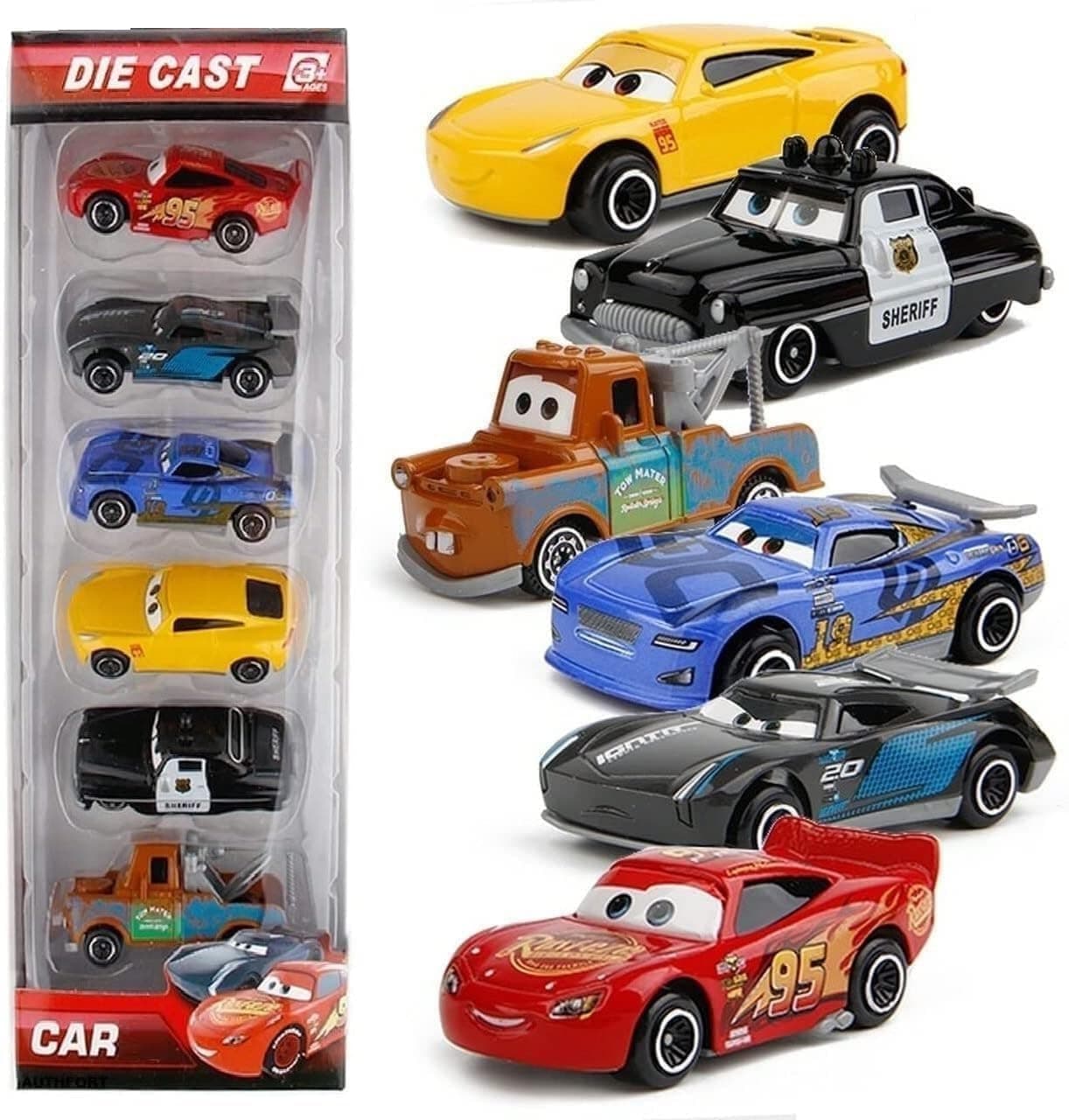 McQueen Mini Metal Die Cast Car Set of 6 Toy Vehicle Play Set Free Wheel