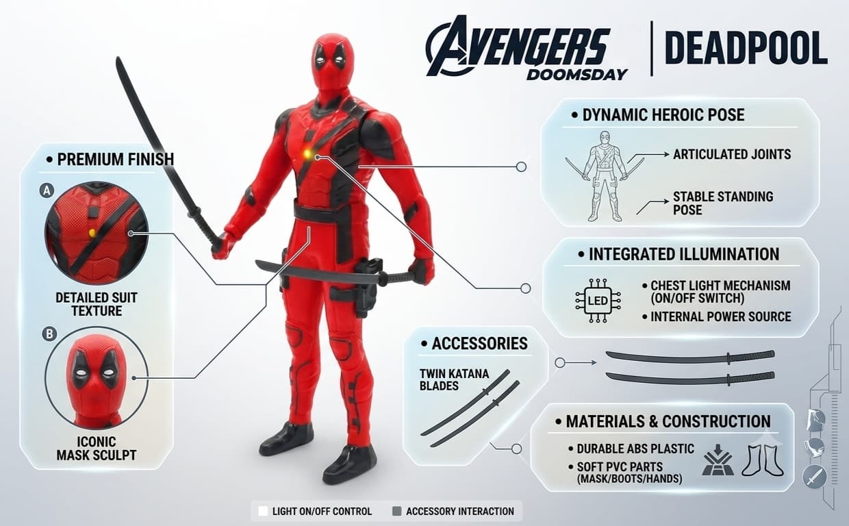 KIDOYZ Wolverine Action Figure 18cm / 7 Inch | Light-Up Chest & Weapon Accessories | Articulated Movable Superhero Toy for Kids Ages 3+ — view 3
