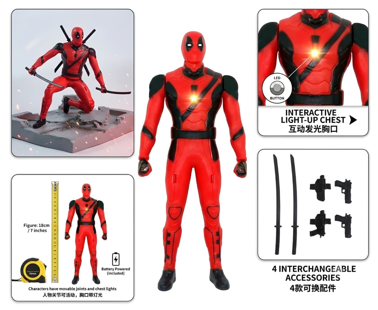 KIDOYZ Wolverine Action Figure 18cm / 7 Inch | Light-Up Chest & Weapon Accessories | Articulated Movable Superhero Toy for Kids Ages 3+ — view 4