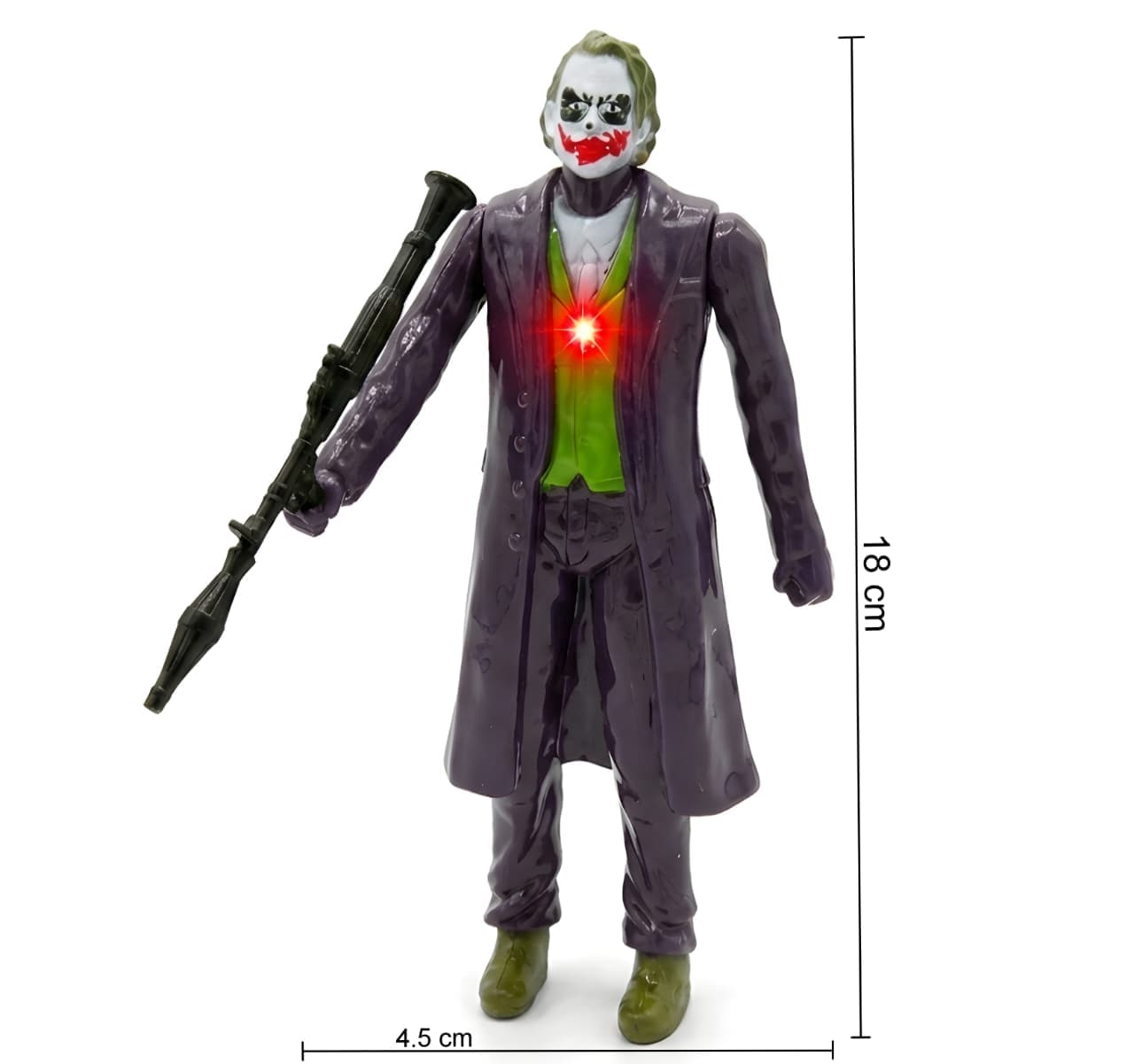 KIDOYZ Joker Action Figure 18cm / 7 Inch | Light-Up Chest & Rocket Launcher Accessory | Articulated Poseable Superhero Toy for Kids Ages 3+ & Collectors — view 2