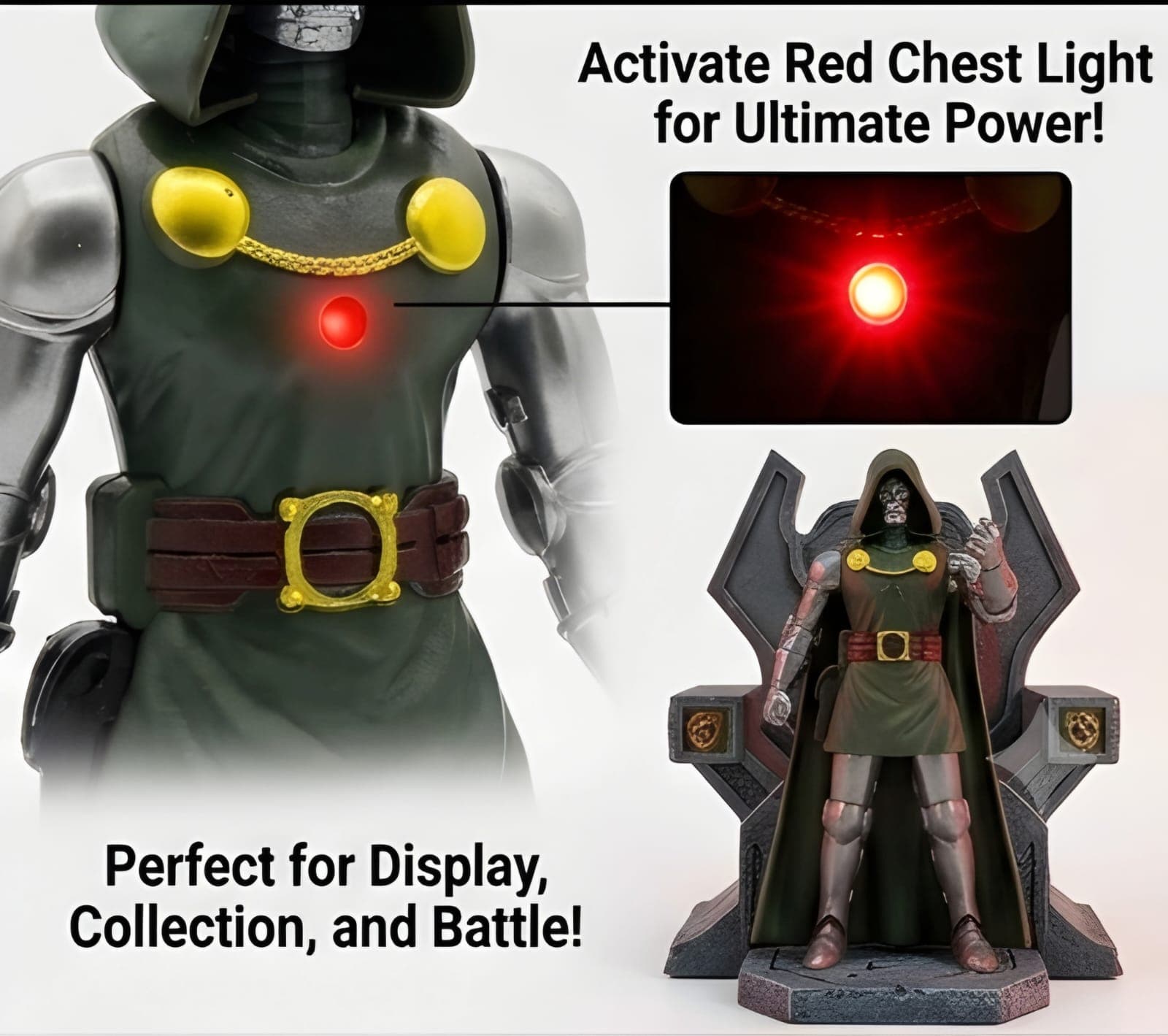 KIDOYZ Avengers Doomsday Doctor Doom Action Figure (18 cm / 7") with Light-Up Chest Feature, Interchangeable Mask & Weapon Blaster – Articulated Poseable Toy for Kids & Collectors (3+ Years) — view 3