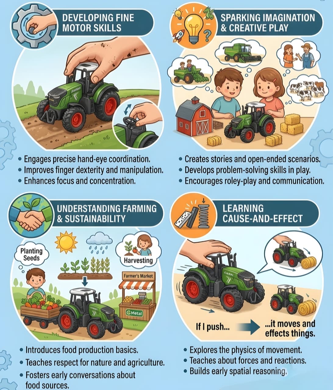 KIDOYZ Pack of 4 Die-Cast Metal Farm Tractor Fleet Playset – Realistic Miniature Pull-Back Farming Vehicles Toy for Kids (Ages 3+) — view 4