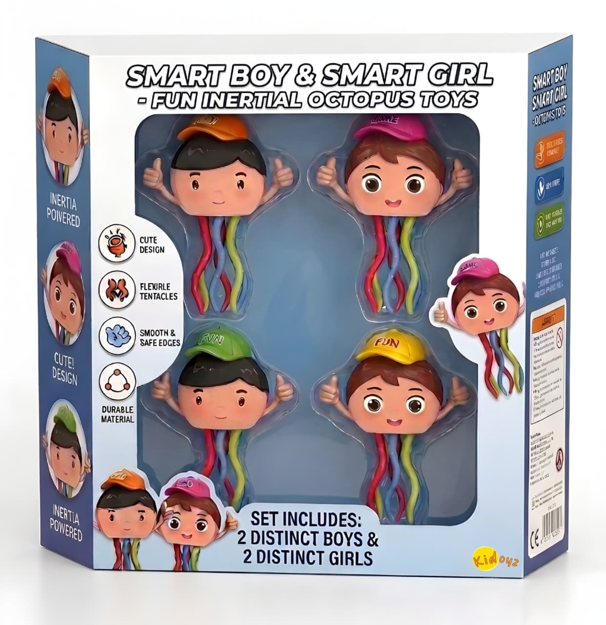 KIDOYZ Smart Boy & Smart Girl Fun Inertial Octopus Toy Set (Pack of 4) – Friction Powered Crawling Octopus Playset with Flexible Tentacles for Toddlers & Kids