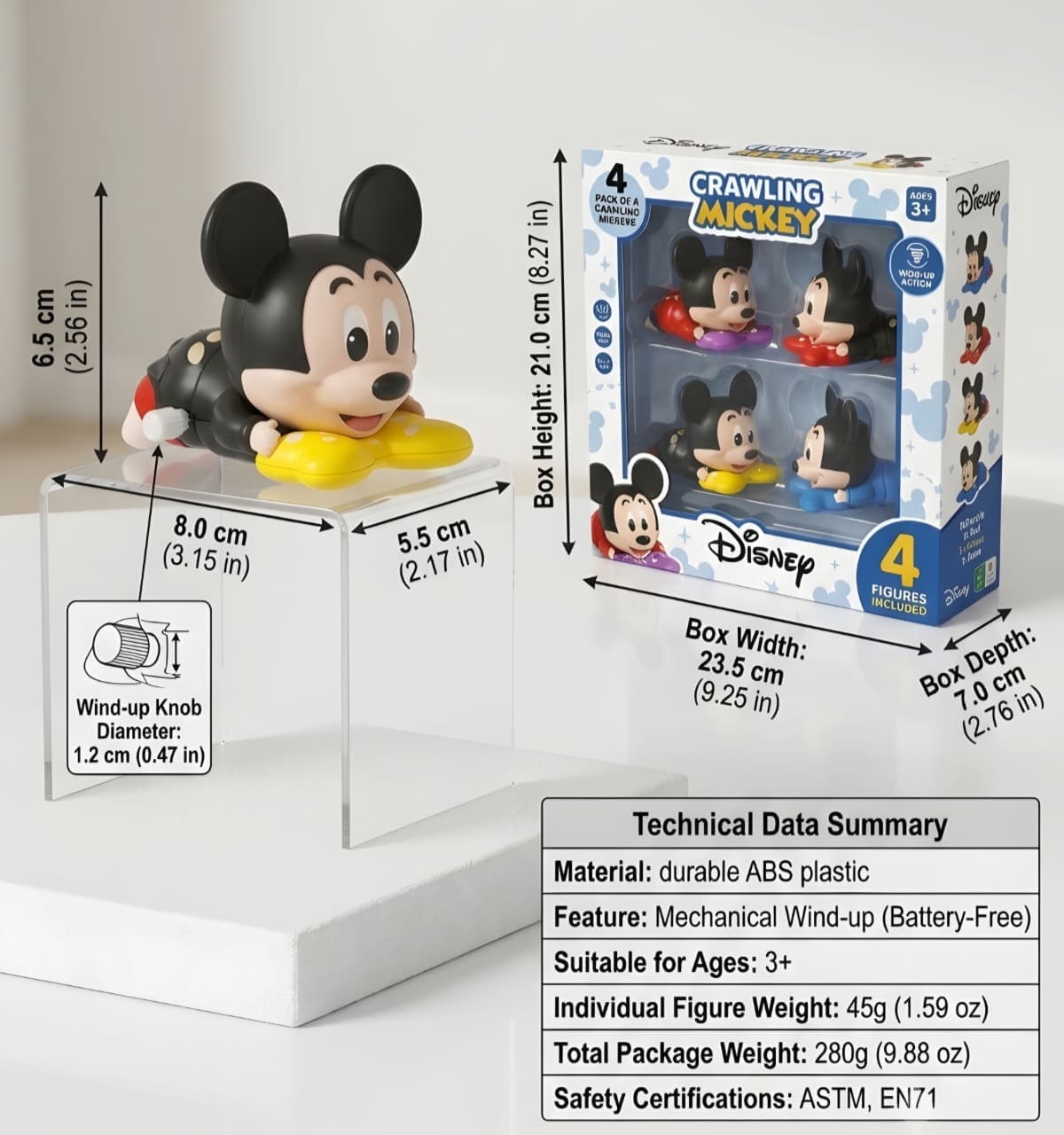 KIDOYZ 4-Pack Wind-Up Crawling Cartoon Mickey Mouse Toy Playset – Battery-Free Mechanical Crawling Character Figures for Toddlers & Kids (Ages 3+) — view 2