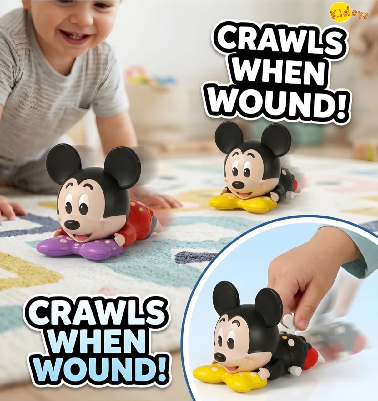 KIDOYZ 4-Pack Wind-Up Crawling Cartoon Mickey Mouse Toy Playset – Battery-Free Mechanical Crawling Character Figures for Toddlers & Kids (Ages 3+) — view 3