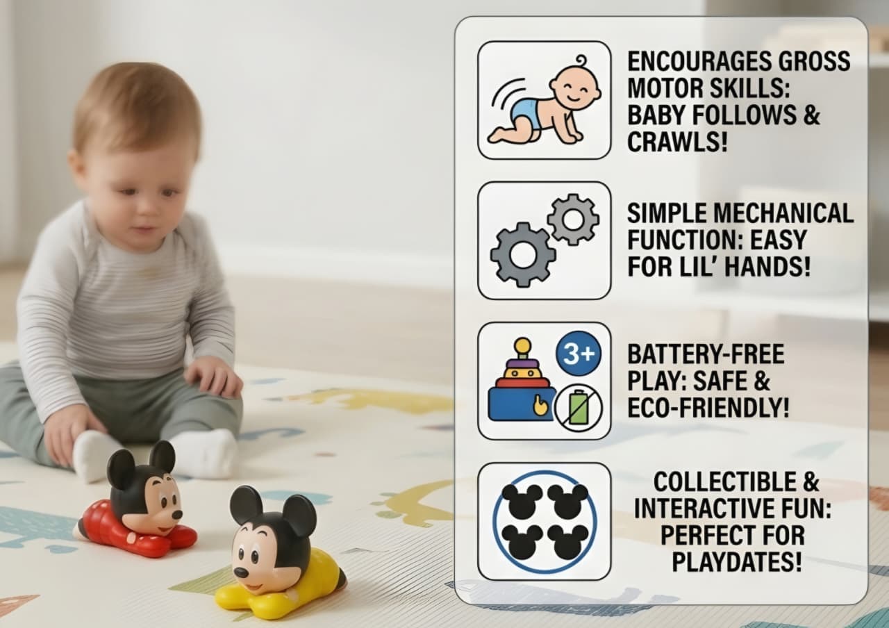 KIDOYZ 4-Pack Wind-Up Crawling Cartoon Mickey Mouse Toy Playset – Battery-Free Mechanical Crawling Character Figures for Toddlers & Kids (Ages 3+) — view 4