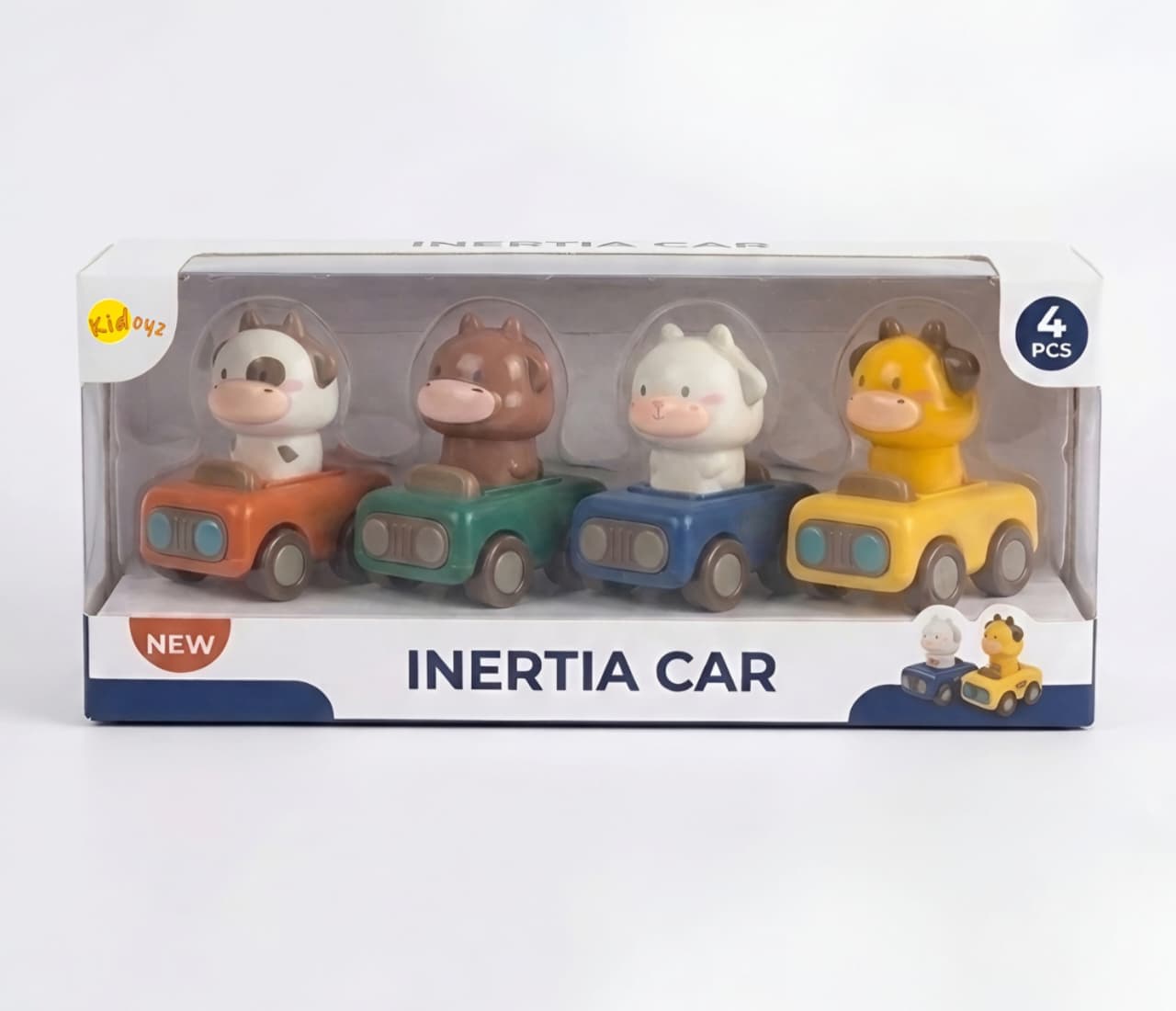 KIDOYZ 4-Pack Cute Animal Inertia Toy Cars Playset – Friction Powered Push & Go Vehicles (Cow, Horse, Sheep & Giraffe) for Toddlers & Kids (Ages 2+)