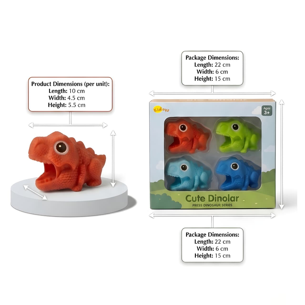 KIDOYZ Cute Dinolar Press & Go Dinosaur Toy Playset (Pack of 4) – Friction Powered Biting & Zooming Dino Vehicles for Toddlers & Kids (Ages 3+) — view 2