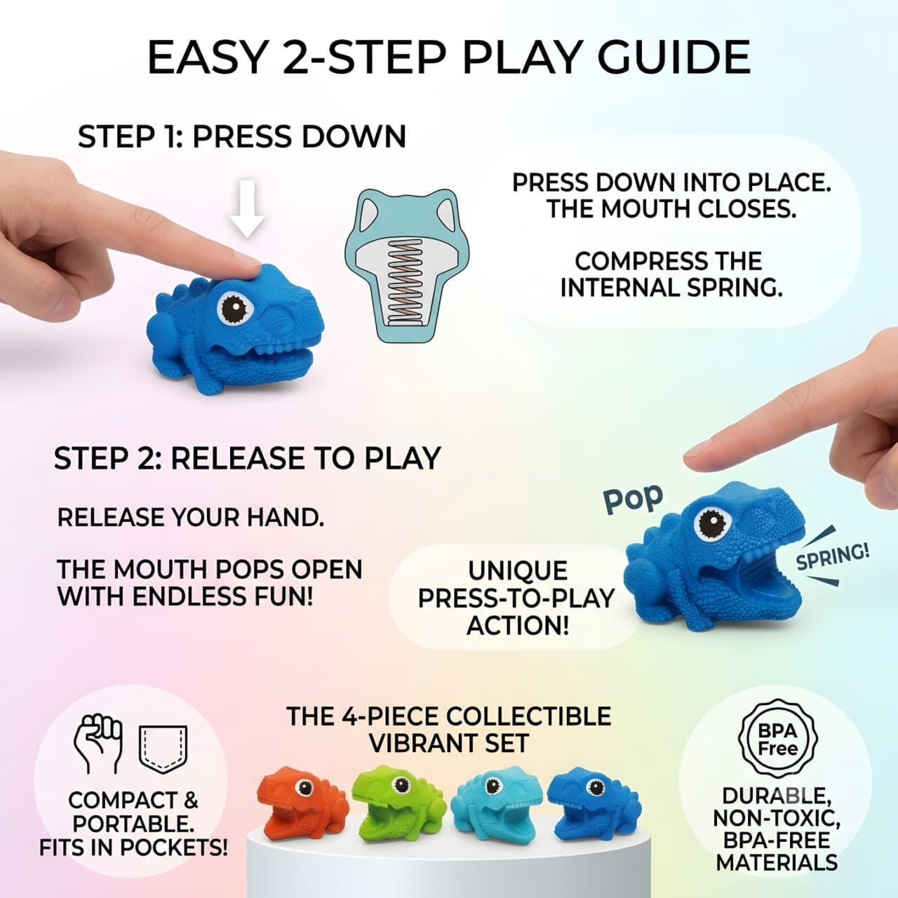 KIDOYZ Cute Dinolar Press & Go Dinosaur Toy Playset (Pack of 4) – Friction Powered Biting & Zooming Dino Vehicles for Toddlers & Kids (Ages 3+) — view 3