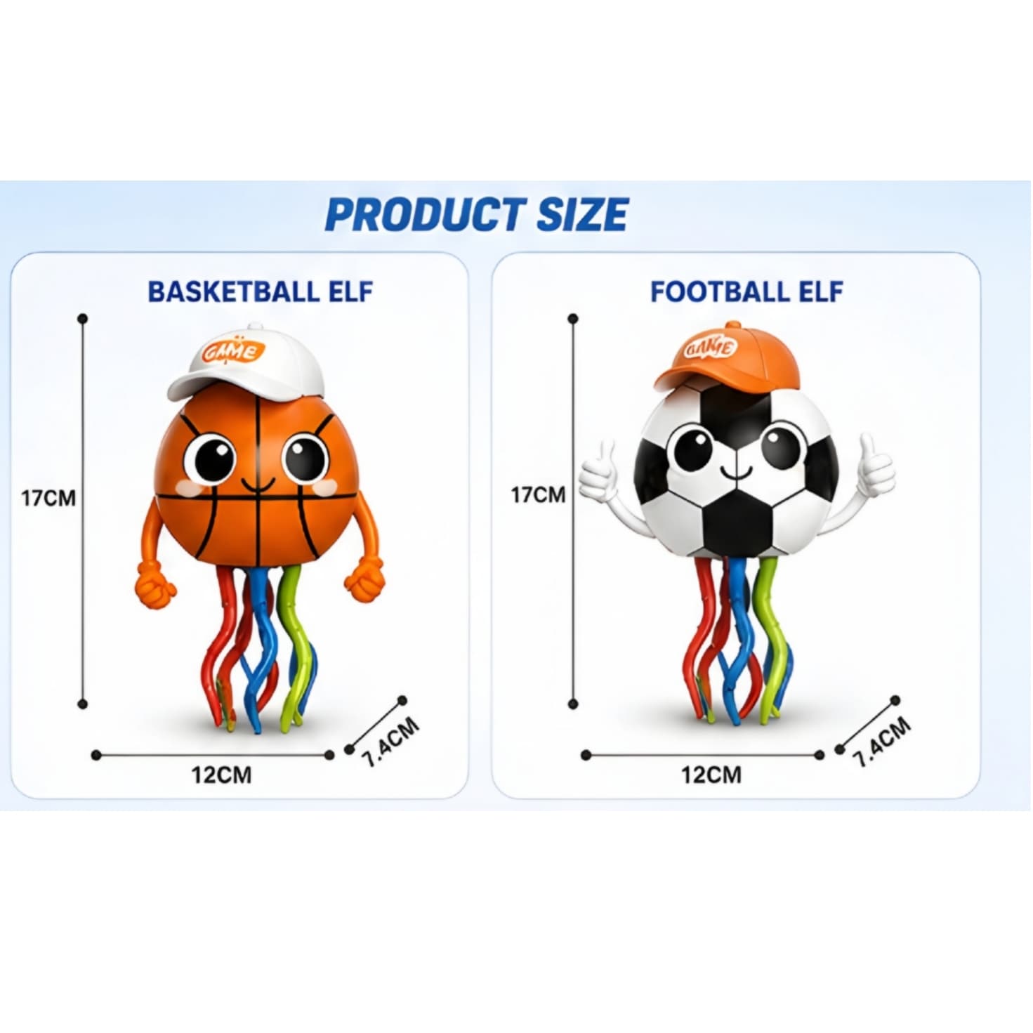 KIDOYZ 4-Piece Sports Elf Inertia Toy Playset – Friction Powered Basketball & Football Cartoon Characters with Flexible Wiggling Tentacles for Toddlers & Kids (Ages 3+) — view 2