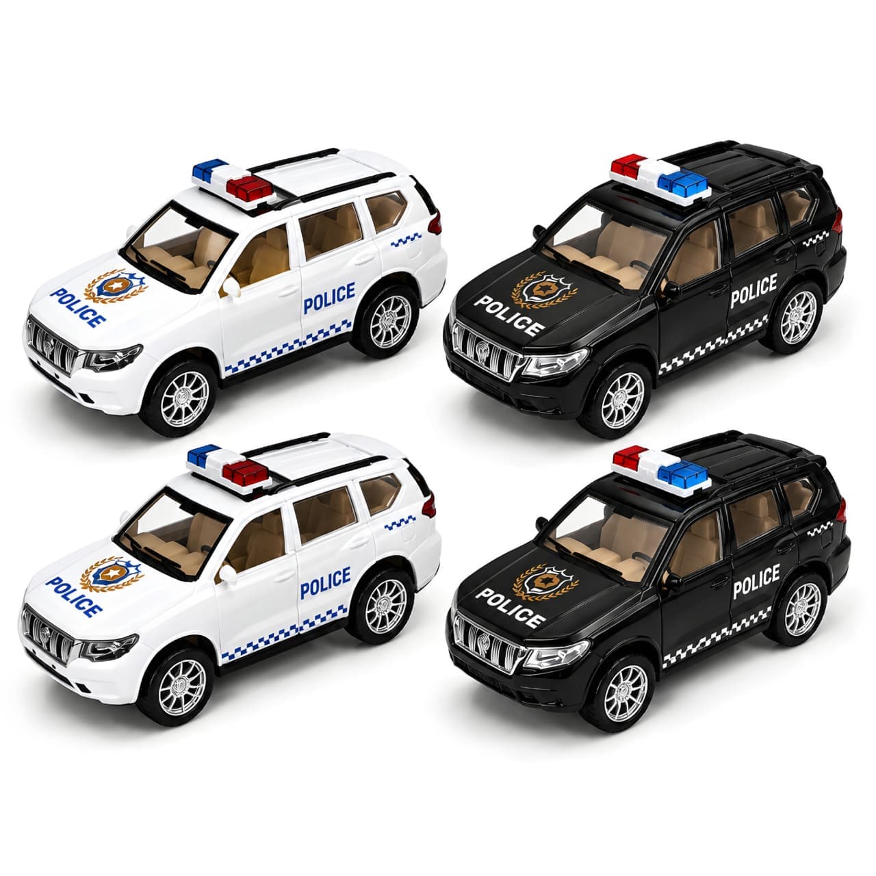 KIDOYZ 1:32 Scale Off-Road Police SUV Playset (Pack of 4) – Pull Back Friction Powered High Performance Police Patrol Cars with Openable Doors for Kids (Ages 3+) — view 2
