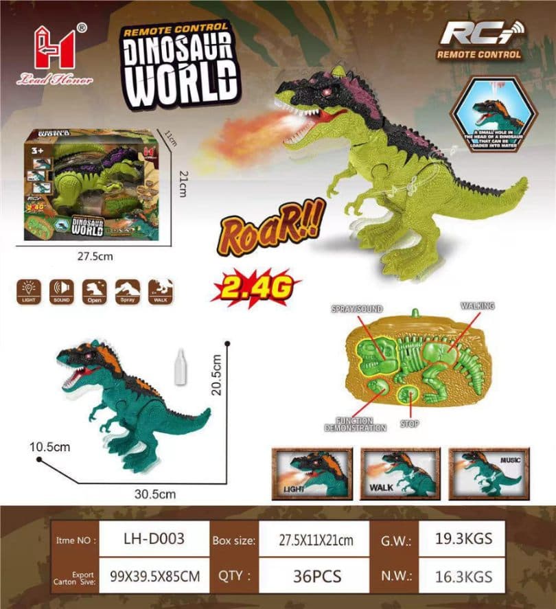 Remote Control Dinosaur Toy for Kids – Interactive Walking T-Rex Robot with Realistic Roaring Sound, LED Lights, Water Spray Mist & Rechargeable Battery | RC Dino Gift for Boys & Girls Age 3+ — view 2