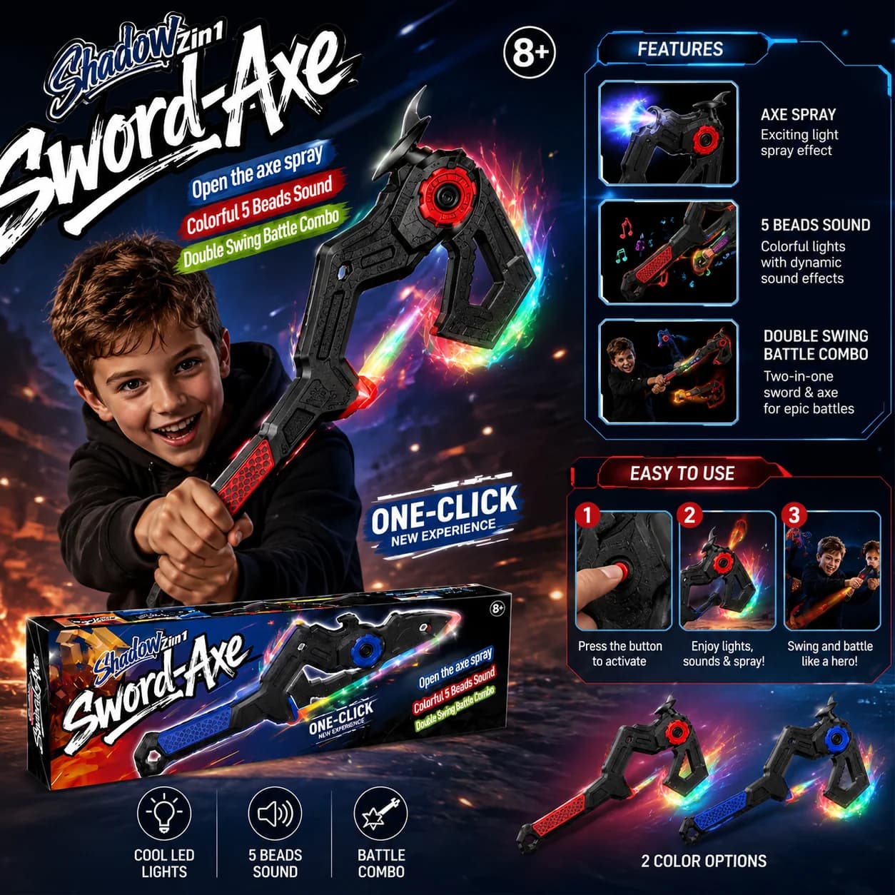 kidoyz-2-in-1-sword-and-axe-toy-led-lights-and-sound-effects-battery-operated-interactive-role-play-toy — view 3