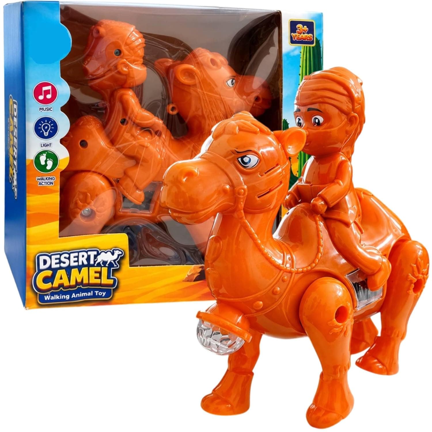 Desert Camel Walking Toy with Rider for Kids | Battery Operated Camel Toy with Music, Flashing Lights & Walking Action