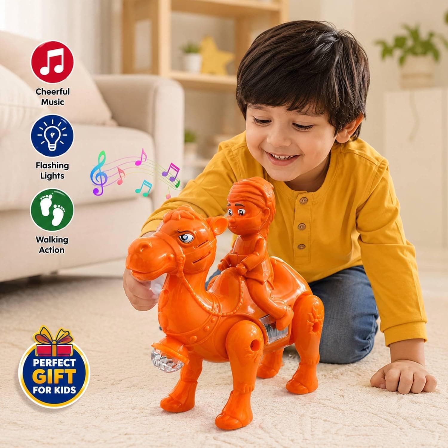 Desert Camel Walking Toy with Rider for Kids | Battery Operated Camel Toy with Music, Flashing Lights & Walking Action — view 2