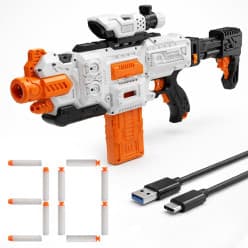 Striker Electric Motorized Toy Gun with Scope, 30 Soft Darts, USB Type-C Rechargeable, Long Range 60ft+, 1-Hour Playtime, for Kids & Adults (8+), Made in India