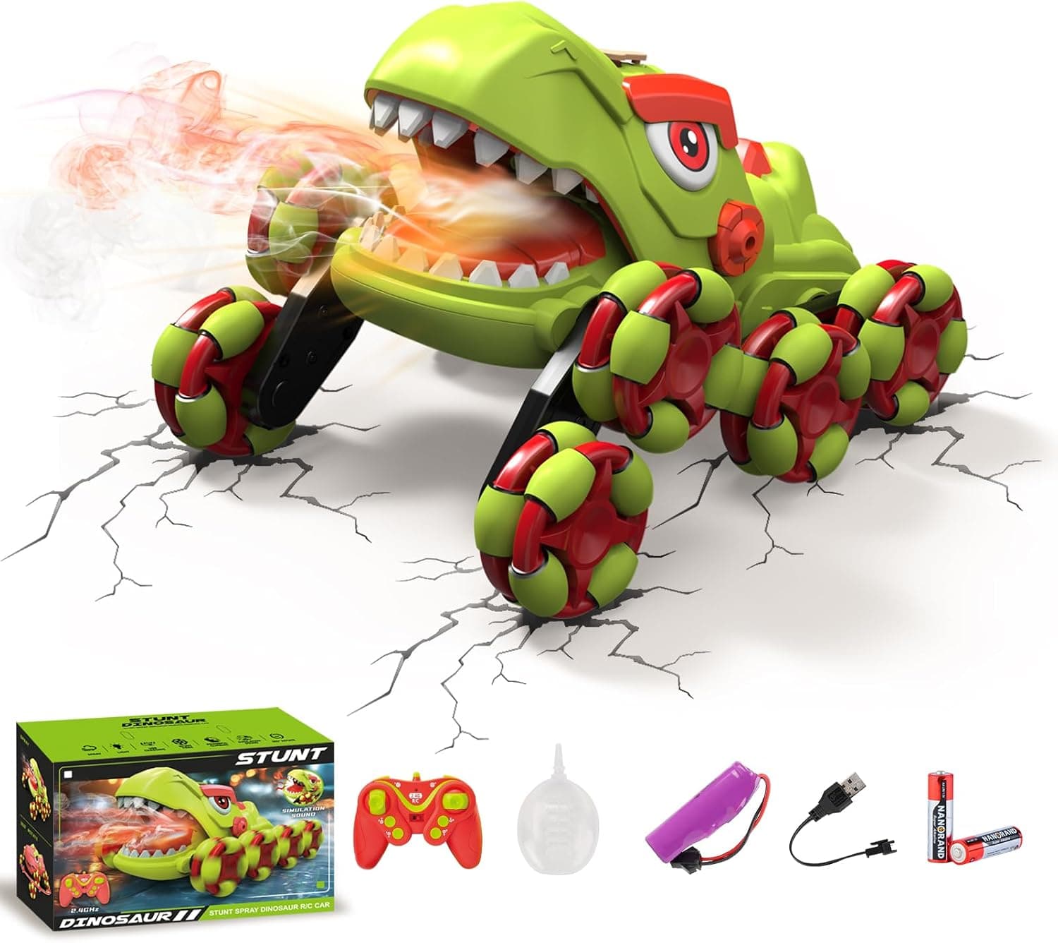 RC Stunt Car, Dinosaur Remote Control Car for Boys, RC Monster Stunt Cars with Spray & Light & Music