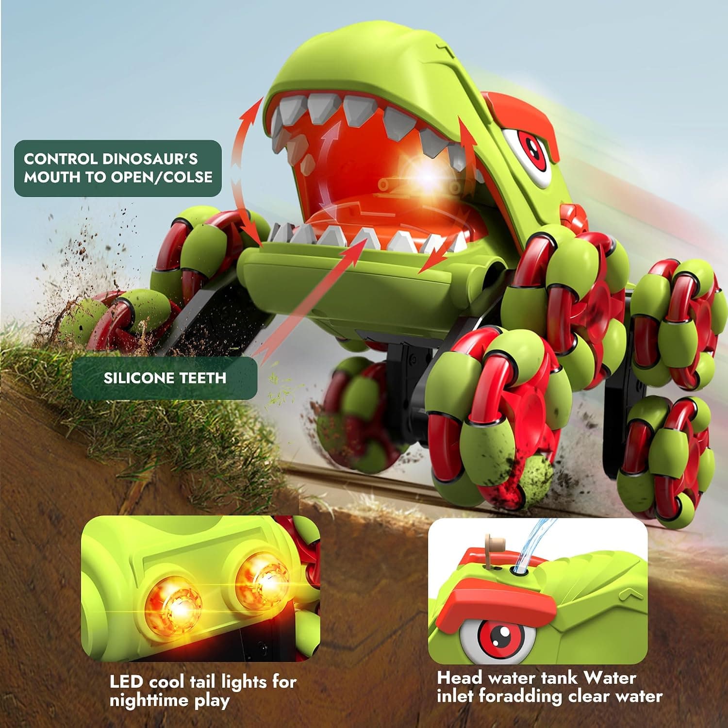 RC Stunt Car, Dinosaur Remote Control Car for Boys, RC Monster Stunt Cars with Spray & Light & Music — view 3