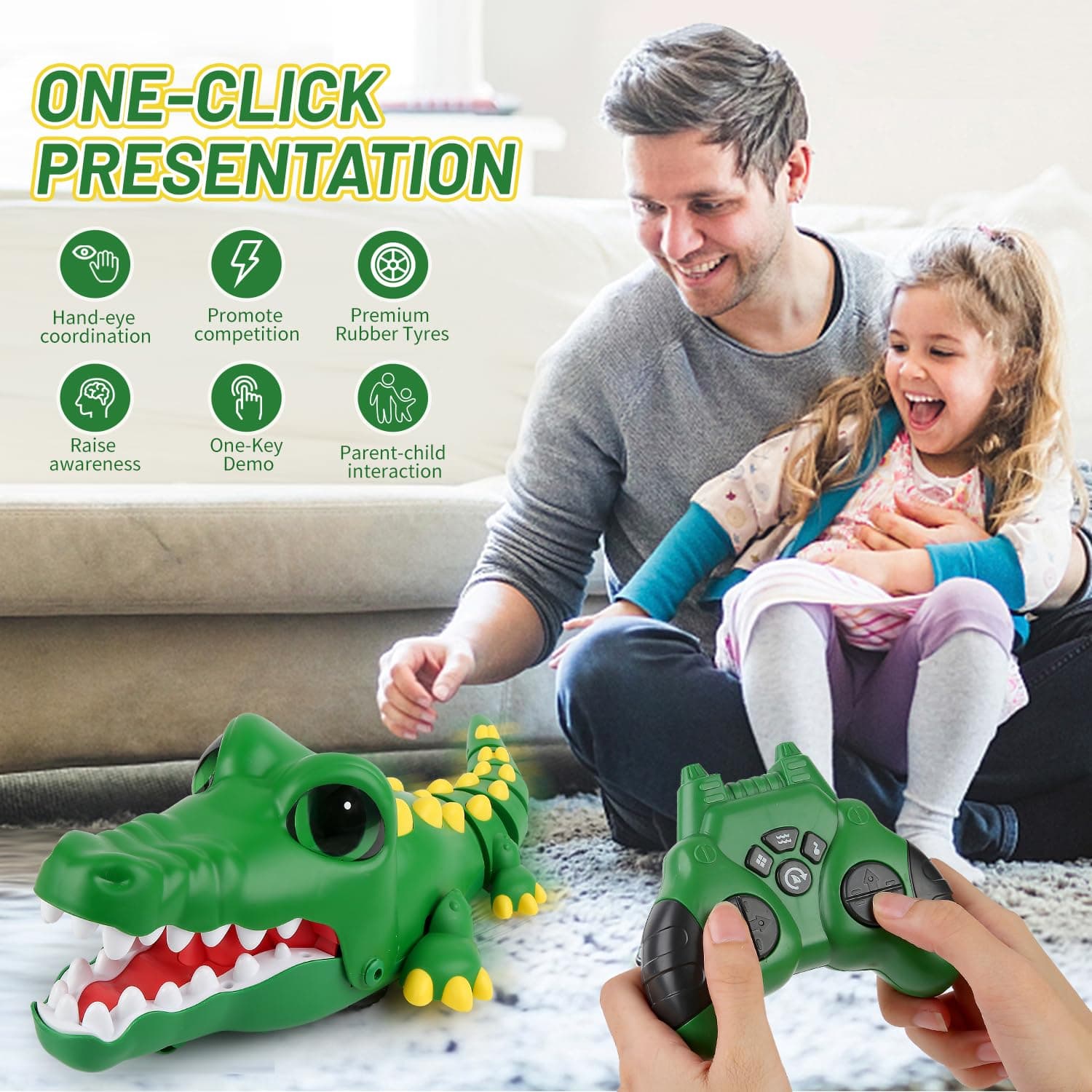 Kidoyz Remote Control Crocodile for Kids,RC Big Eyes Crocodile Toy，Interactive Dancing Programming Electronic Chomping Action Programmable with Sound — view 2