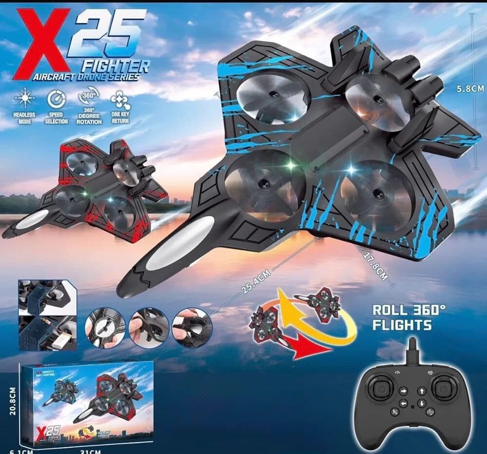 Mini RC Fighter Jet Drone for Kids & Adults, 2.4GHz Remote Control Airplane with Altitude Hold, One-Key Takeoff/Landing, 360° Flip, LED Lights, USB Rechargeable, Indoor & Outdoor Flying Toy — view 3